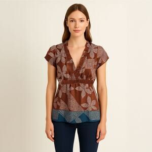 BCBGMAXAZRIA Silk V Neck Flutter Sleeve Blouse Sz Small